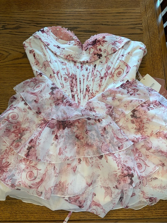 Stacees Dresses & Skirts - Strapless Pink Floral Ruffle Party Dress